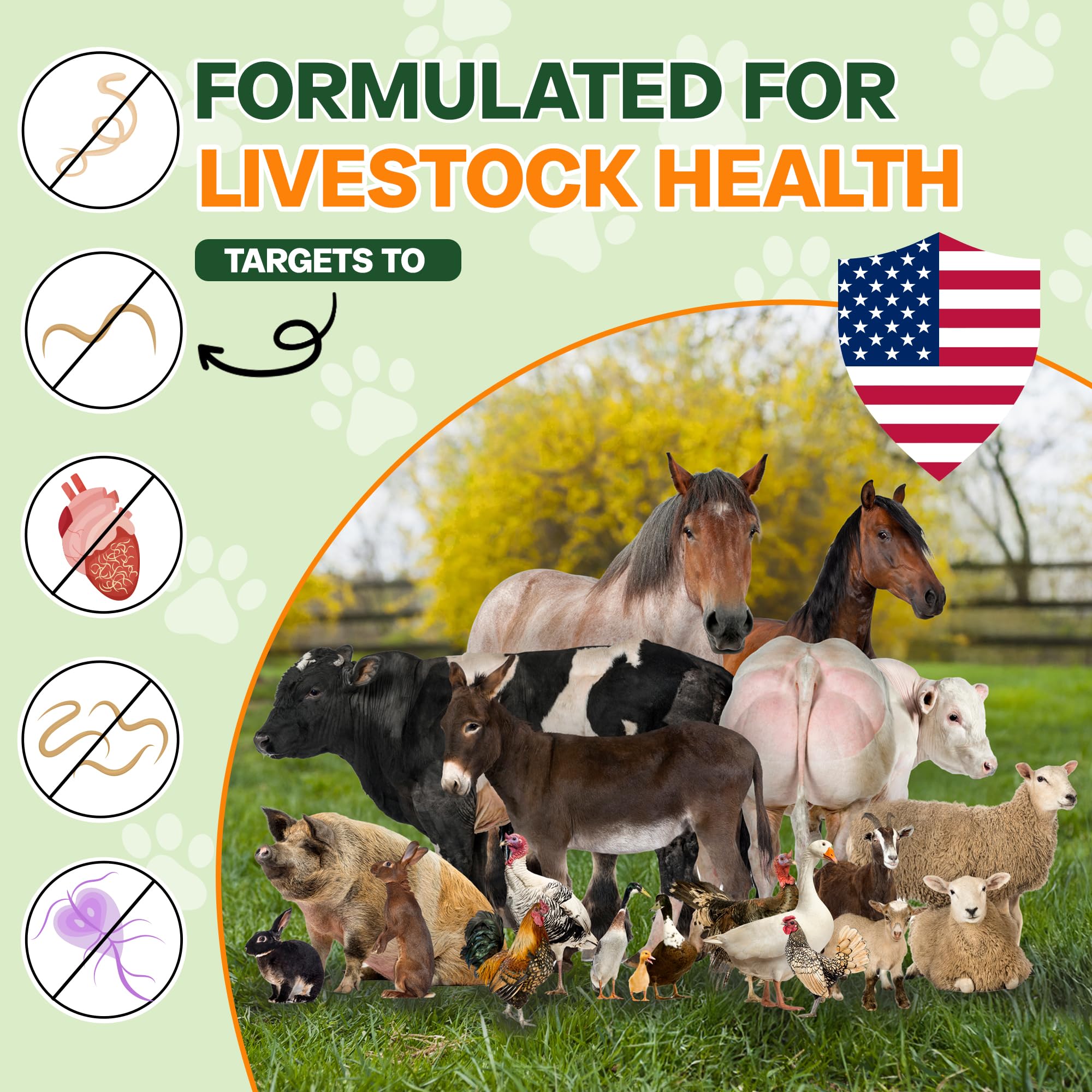 Bingbrofam dewormer liquid dosing shows flexible mixing with feed or water.