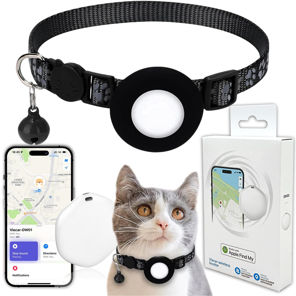 Bingolar GPS cat tracker collar front view enables real-time location awareness.
