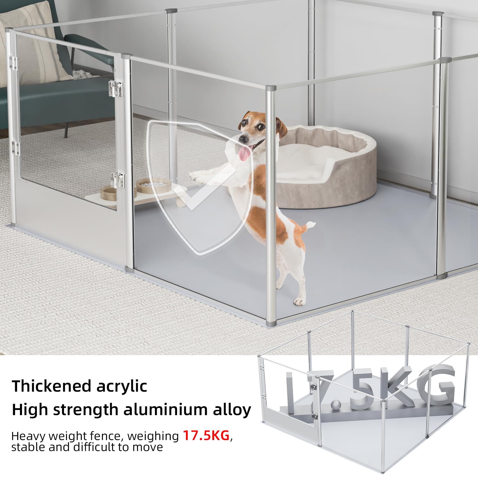 BingoPaw clear-dog-playpen-living-room-setup fits modern interiors with transparent, stylish panels.