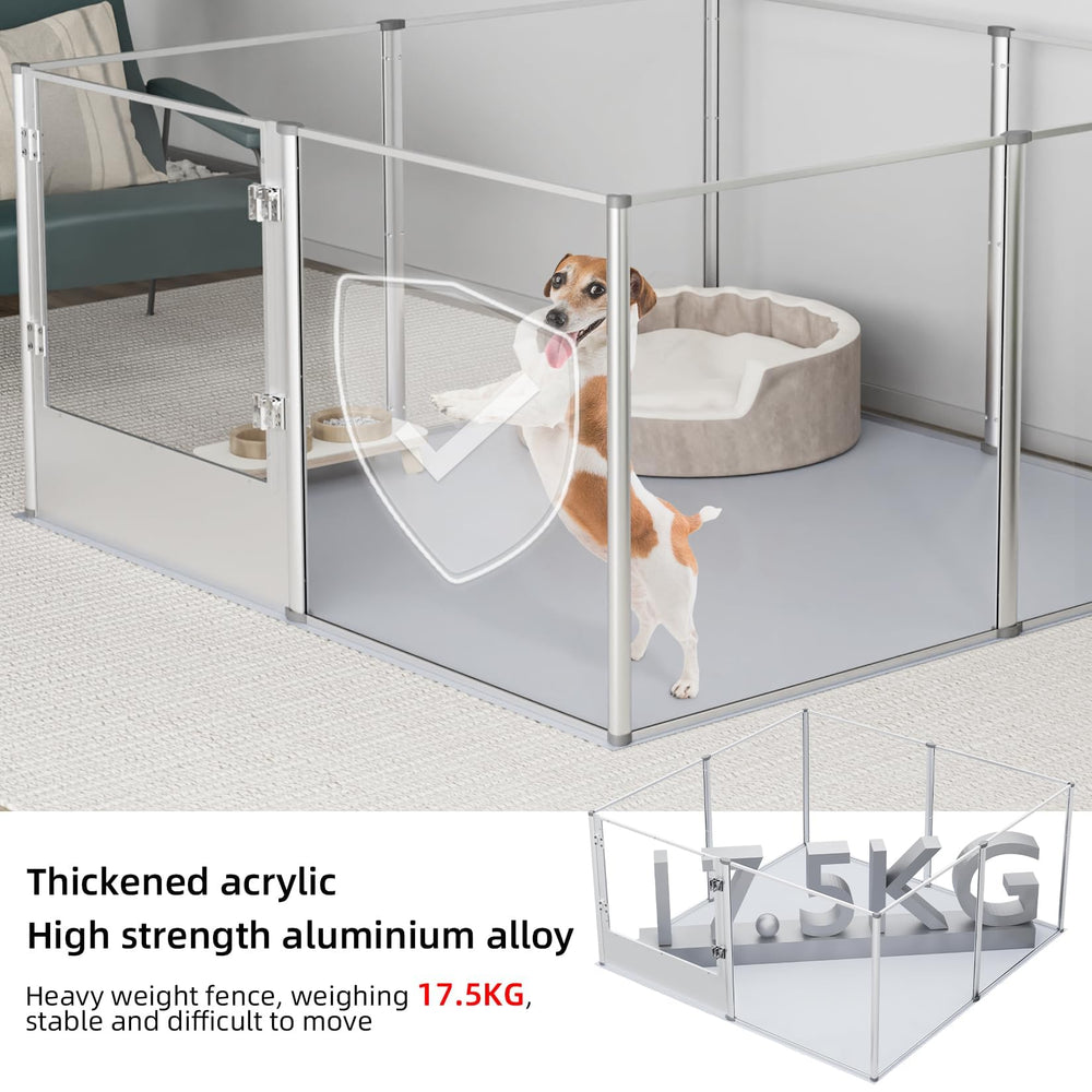 BingoPaw clear-dog-playpen-living-room-setup fits modern interiors with transparent, stylish panels.