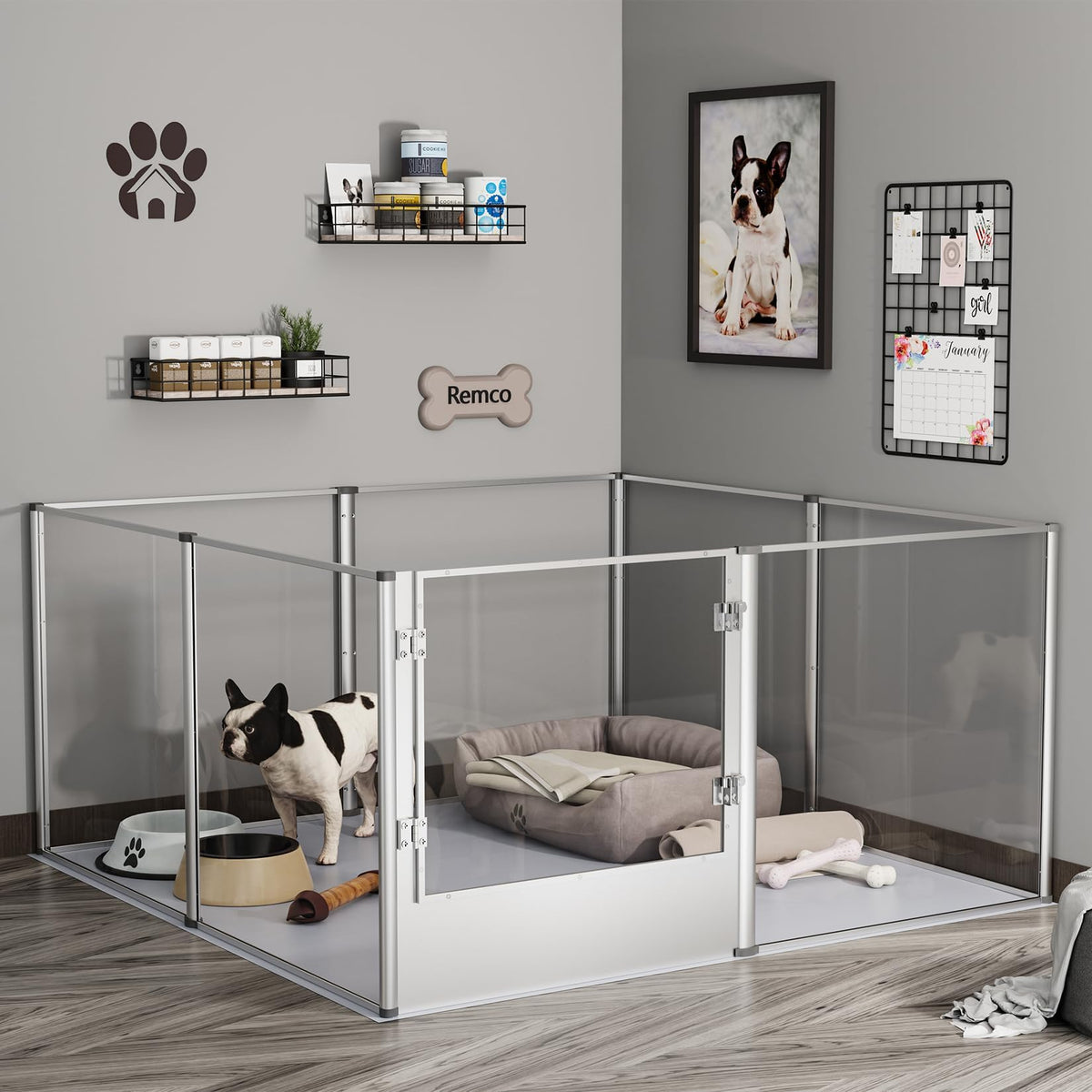 BingoPaw clear-dog-playpen-side-view highlights robust acrylic panels for safe containment.