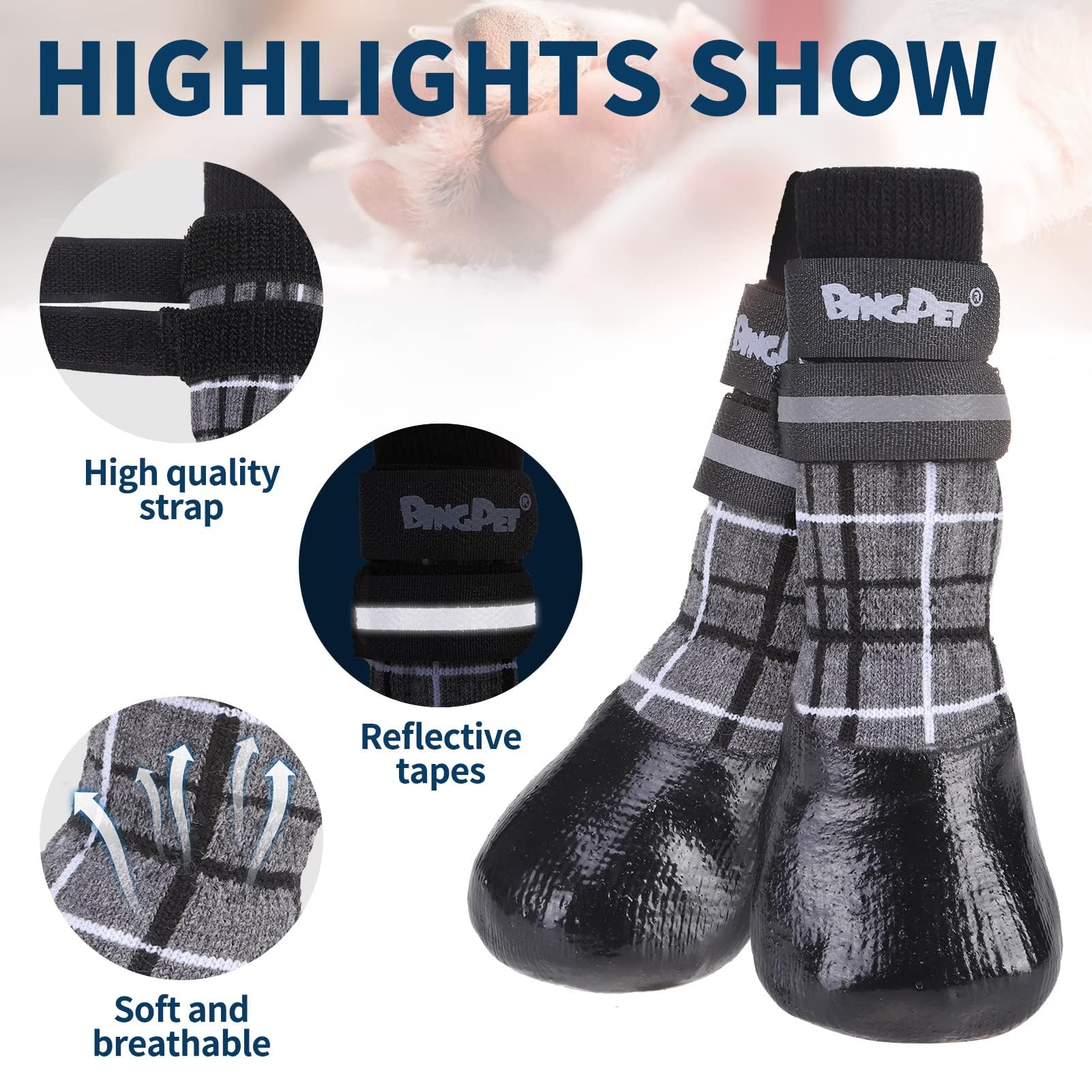 BINGPET anti-slip dog socks rubber-bottom emphasizes traction to prevent slips on hardwood floors