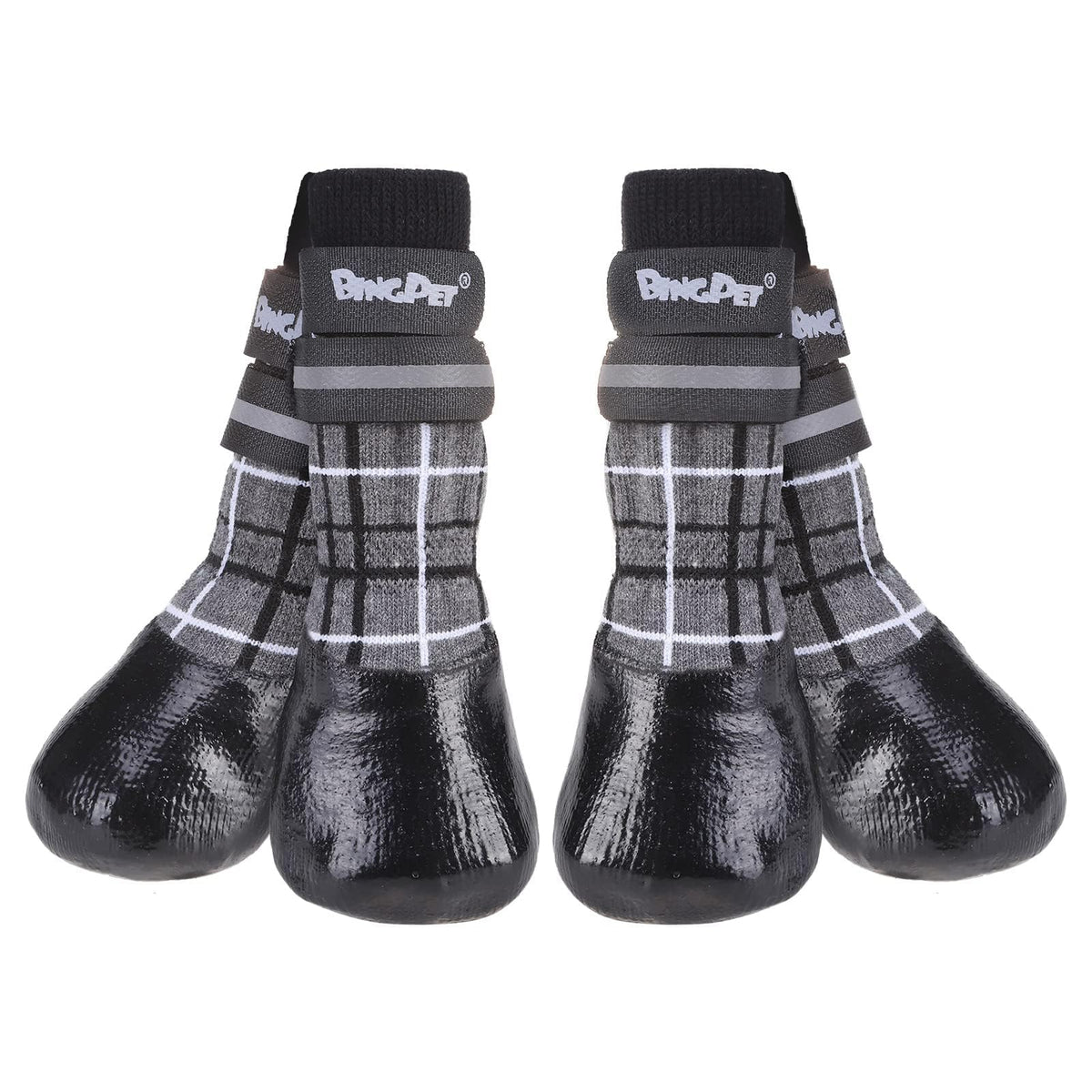 BINGPET anti-slip dog socks with paw-fit guide for secure sizing.