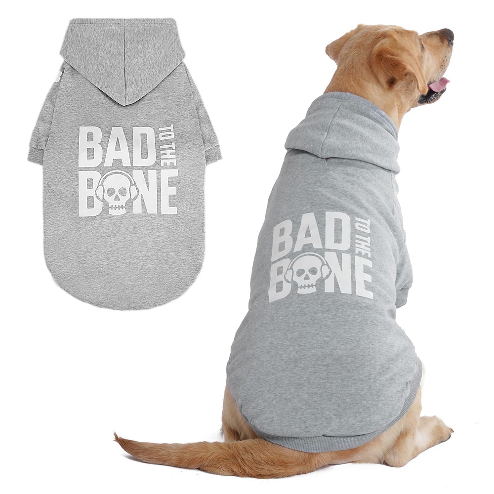 BINGPET Bad to the Bone hoodie front view highlighting warm fleece for cold walks