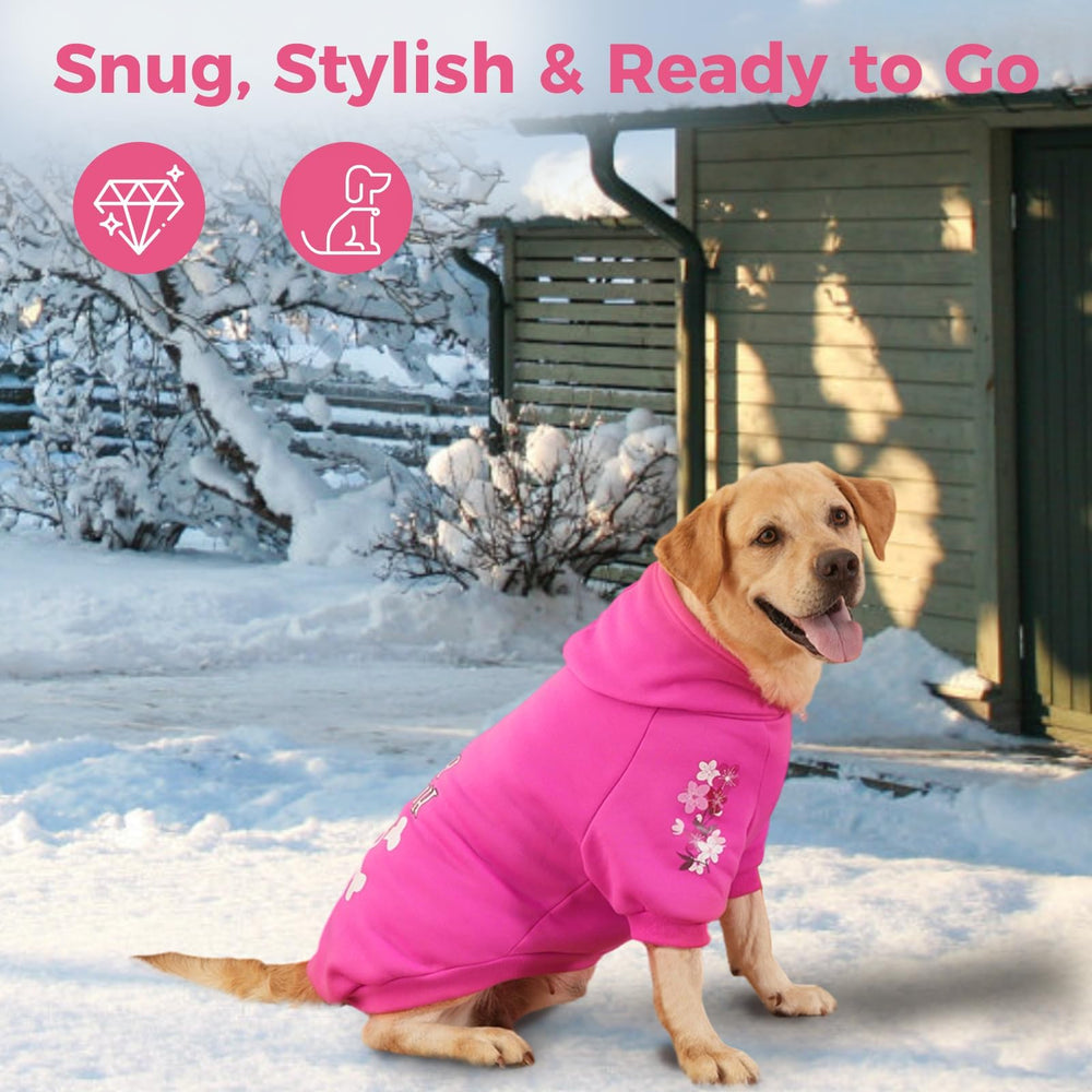 BINGPET Bone Hunter pink hoodie suits playful dogs for park-ready photo moments.