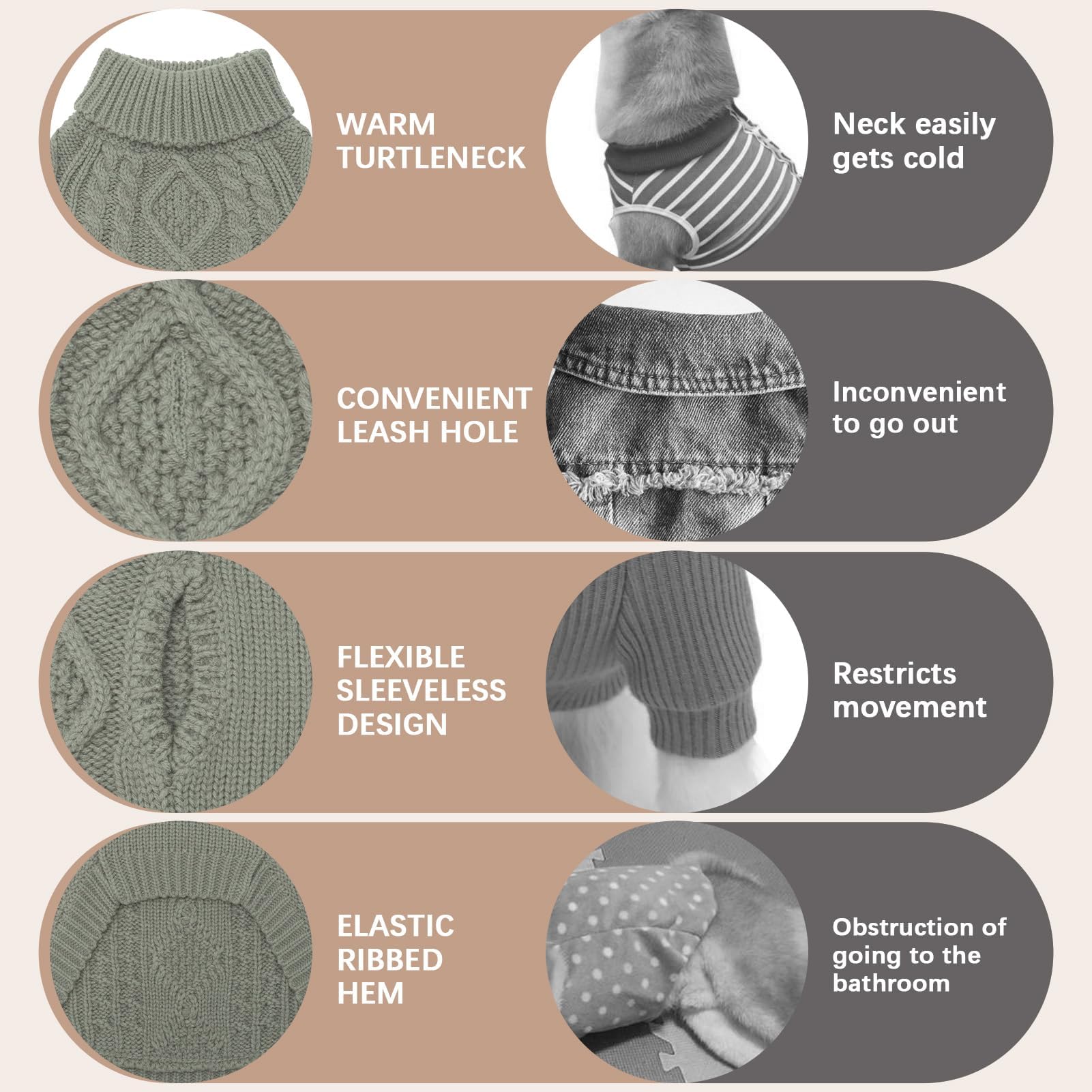 BINGPET cable-knit patchwork sweater adds timeless charm.