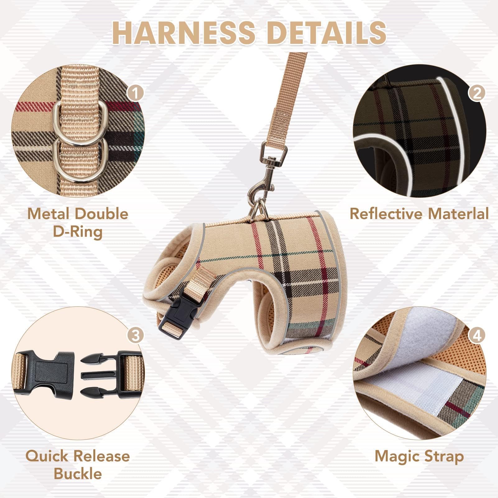 BINGPET cat harness vest design distributes pressure for comfort