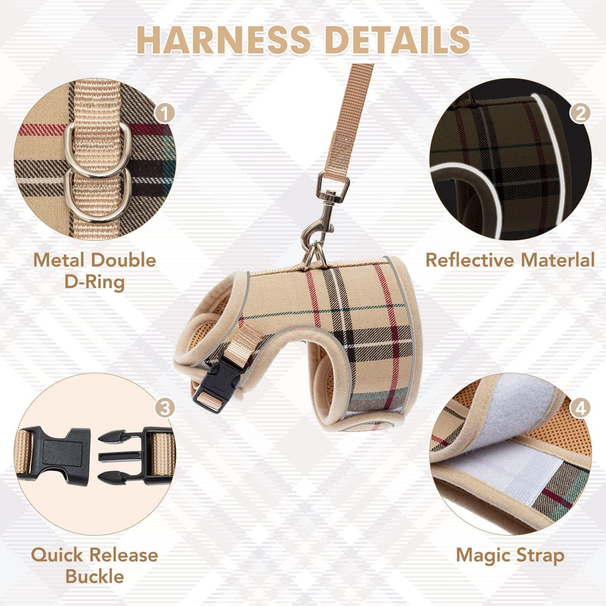 BINGPET cat harness vest design distributes pressure for comfort