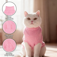 BINGPET cat-sweater-easy-on-off demonstrates a quick pullover design for easy dressing.