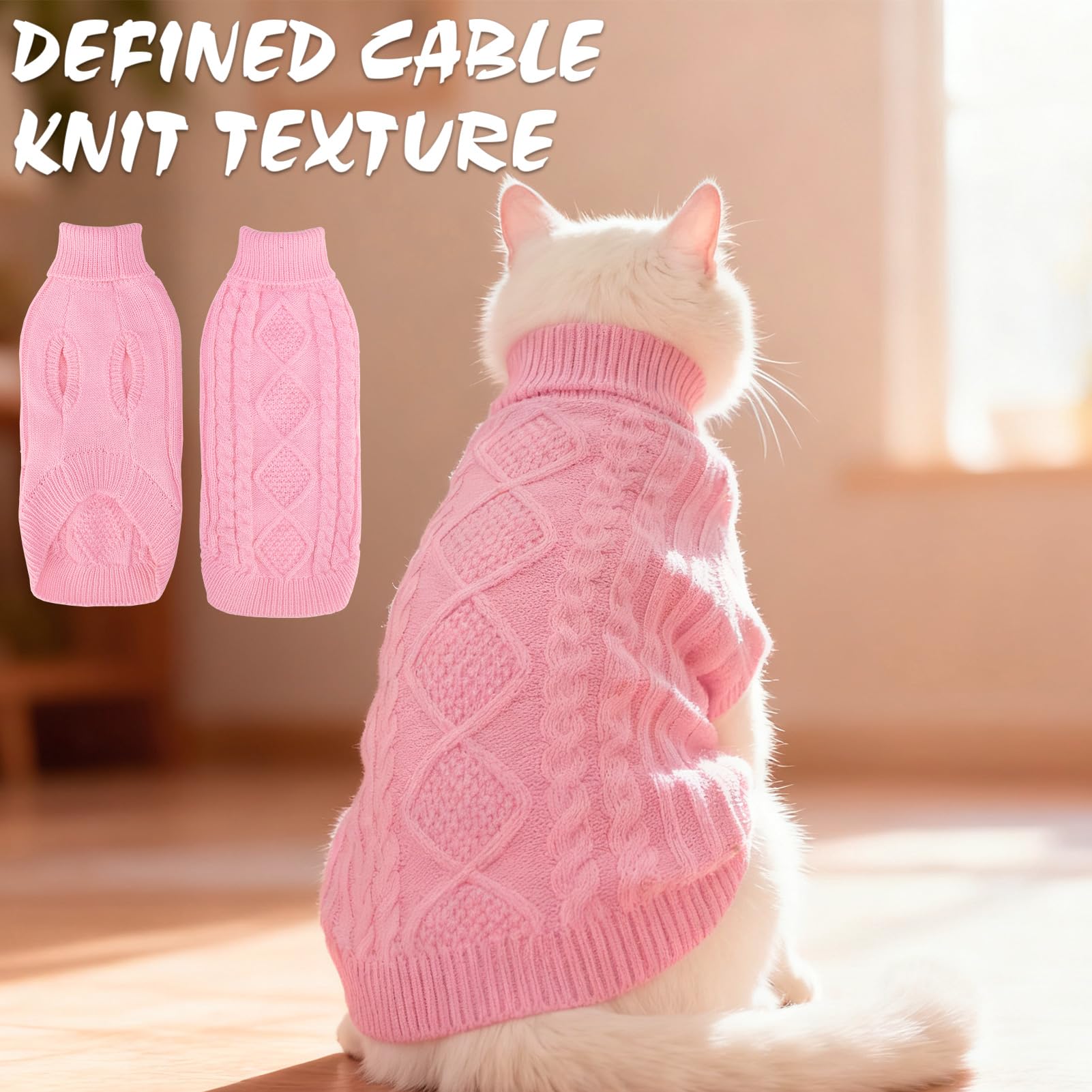 BINGPET cat-sweater-fabric-closeup reveals soft, stretchy acrylic for comfortable movement.