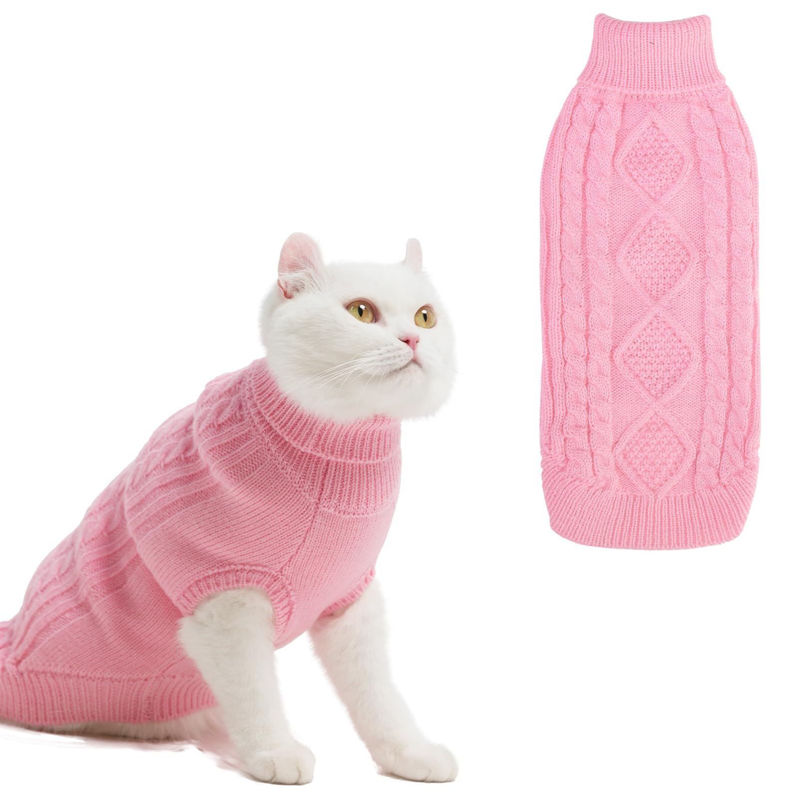 BINGPET cat-sweater-pink-turtleneck demonstrates cozy warmth for chilly days.