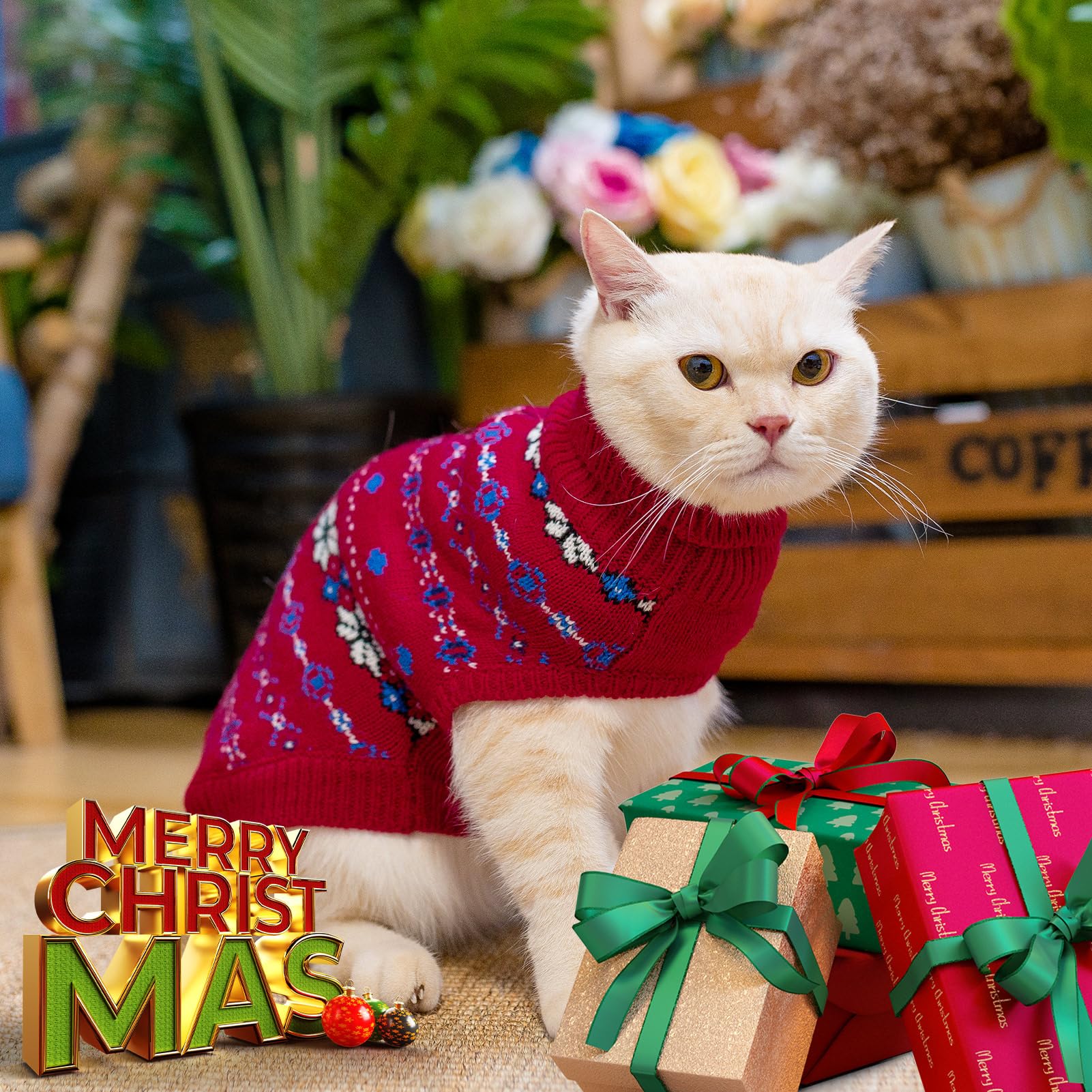 BINGPET Christmas outfit cat party shot with model in festive setting