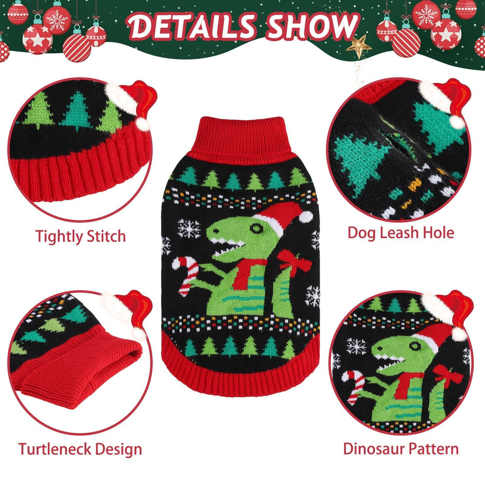 BINGPET dinosaur-pattern Christmas sweater with a bow on tail for eye-catching celebrations.