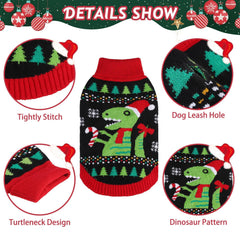 BINGPET dinosaur-pattern Christmas sweater with a bow on tail for eye-catching celebrations.