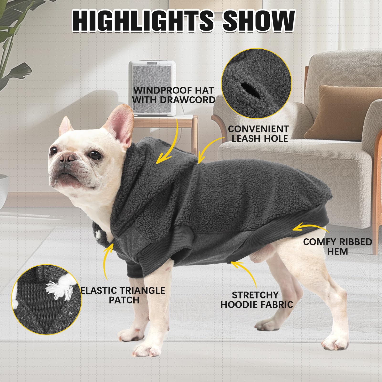 BINGPET dog hoodie gray back view showing leash hole for secure outings