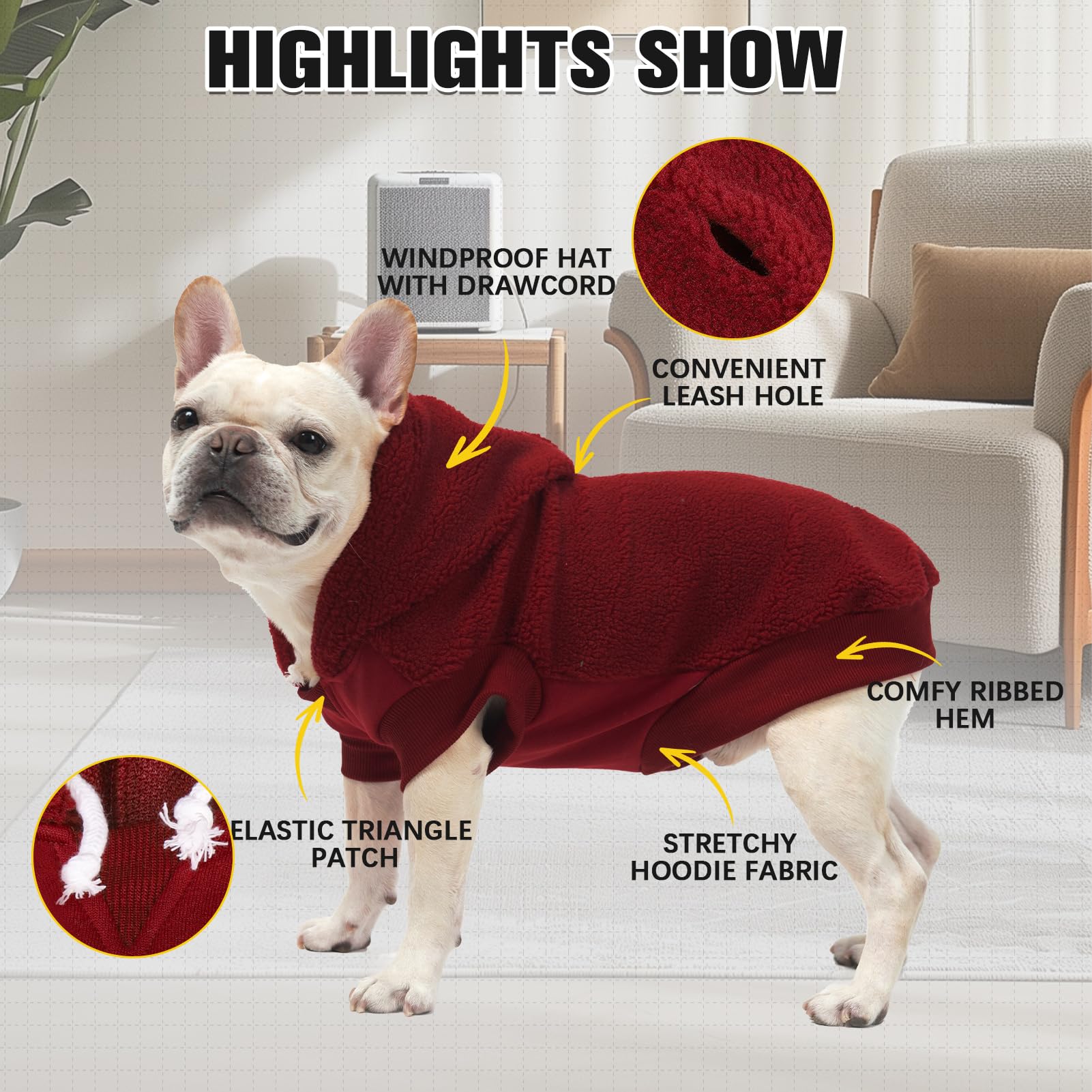 BINGPET dog hoodie red back view with leash hole for easy walks.