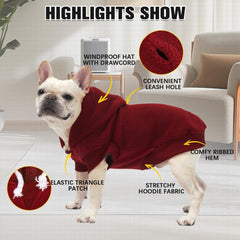 BINGPET dog hoodie red back view with leash hole for easy walks.