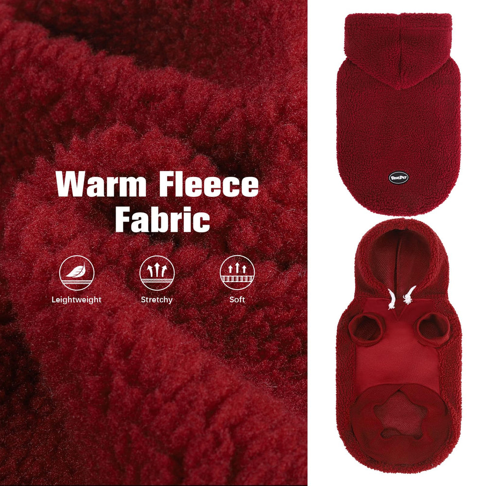 BINGPET dog hoodie red leash-hole detail for outdoor safety.