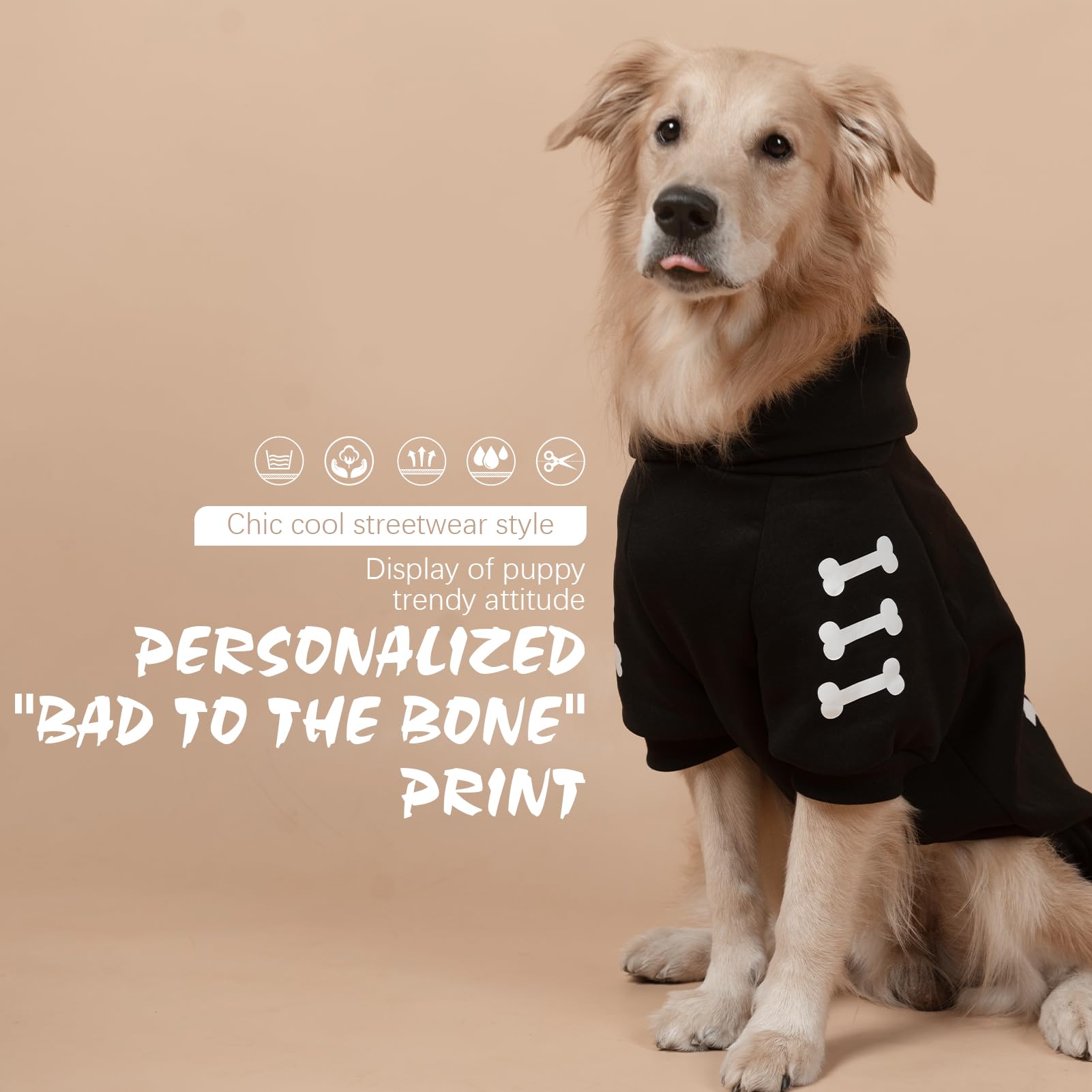 BINGPET dog sweater back view shows a practical leash hole for easy walks.