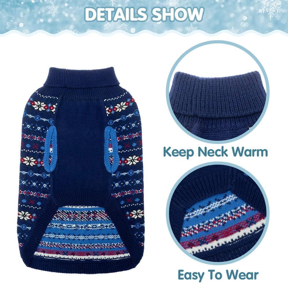 BINGPET navy medium dog sweater back view showing leash hole for outdoor activity