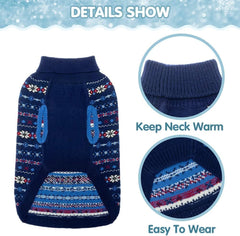 BINGPET navy medium dog sweater back view showing leash hole for outdoor activity