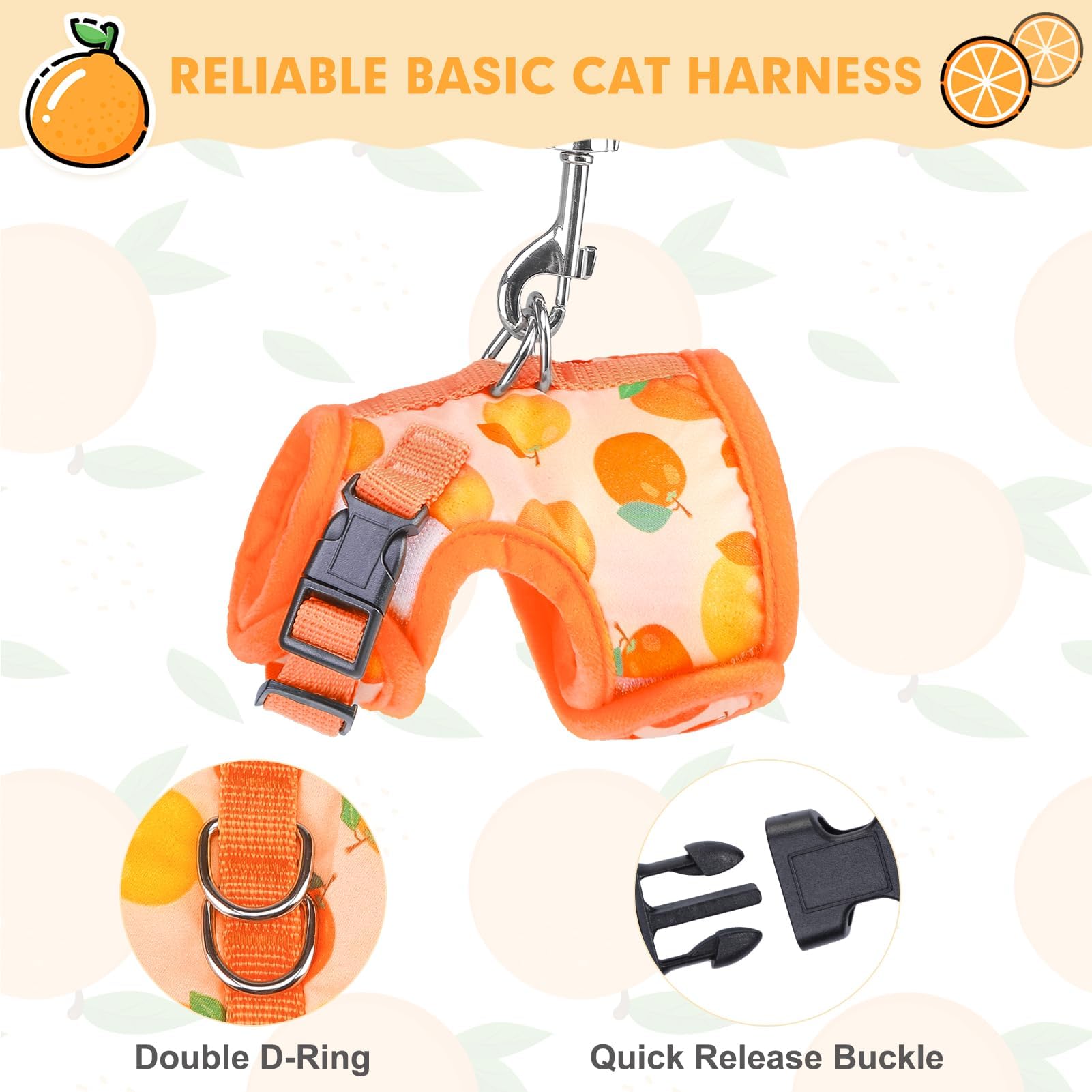 BINGPET orange-pattern harness close-up shows durable fabric and cute pattern