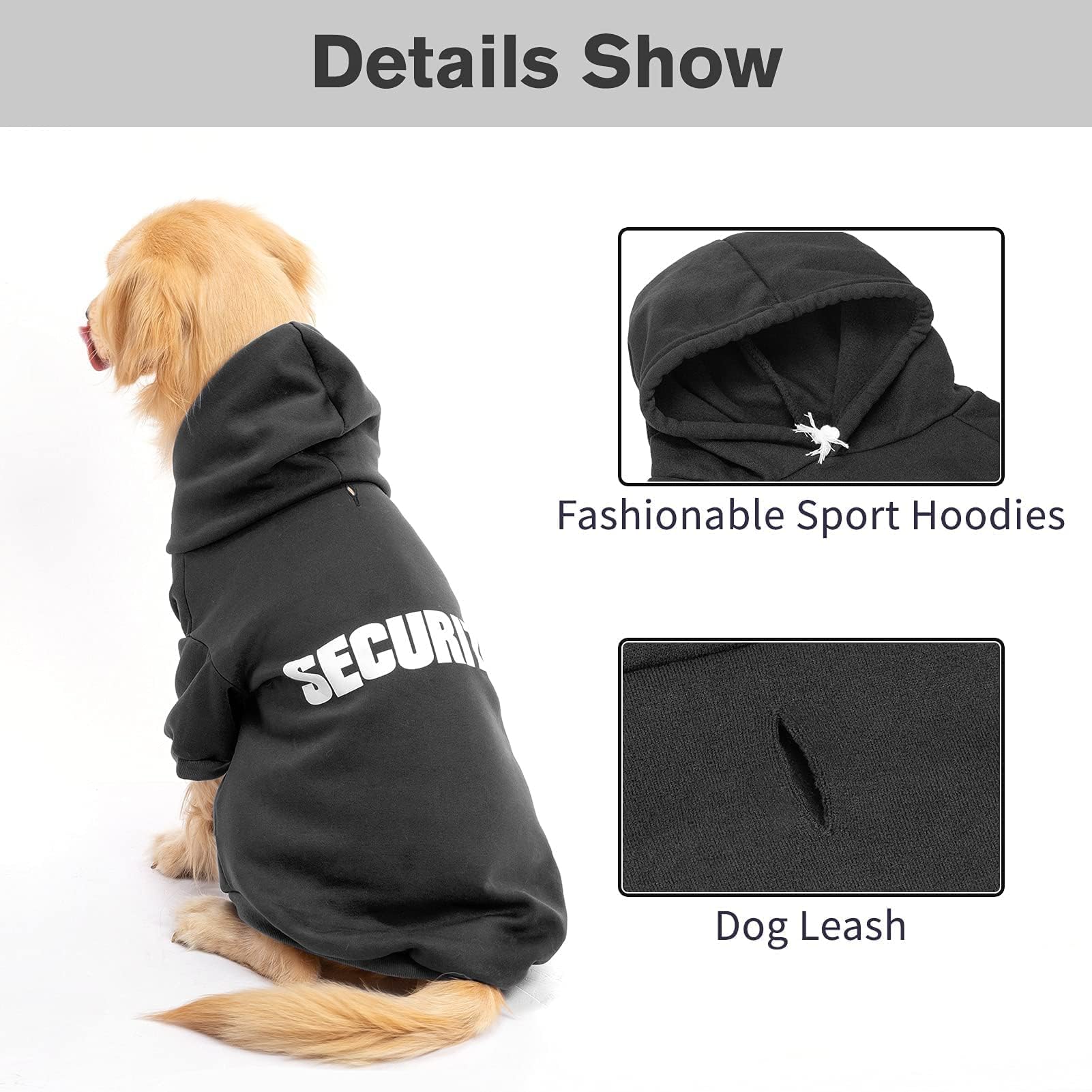BINGPET Security Dog Hoodie hood detail highlighting snug hood for extra warmth