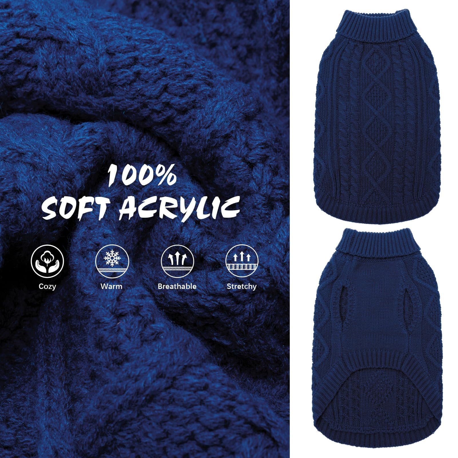 BINGPET thermal knitted dog sweater back view with leash-hole for stylish safety on strolls.