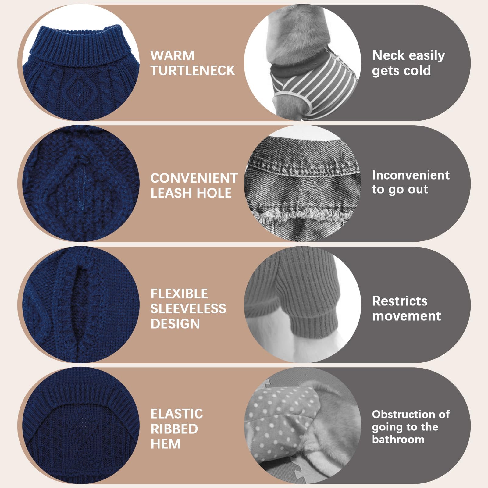 BINGPET thermal knitted dog sweater cable-knit-detail with gingham patchwork for chic daily wear.