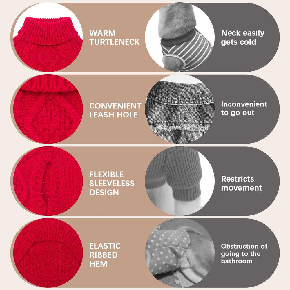 BINGPET Thermal Knitted Dog Sweater cable knit detail adds chic style