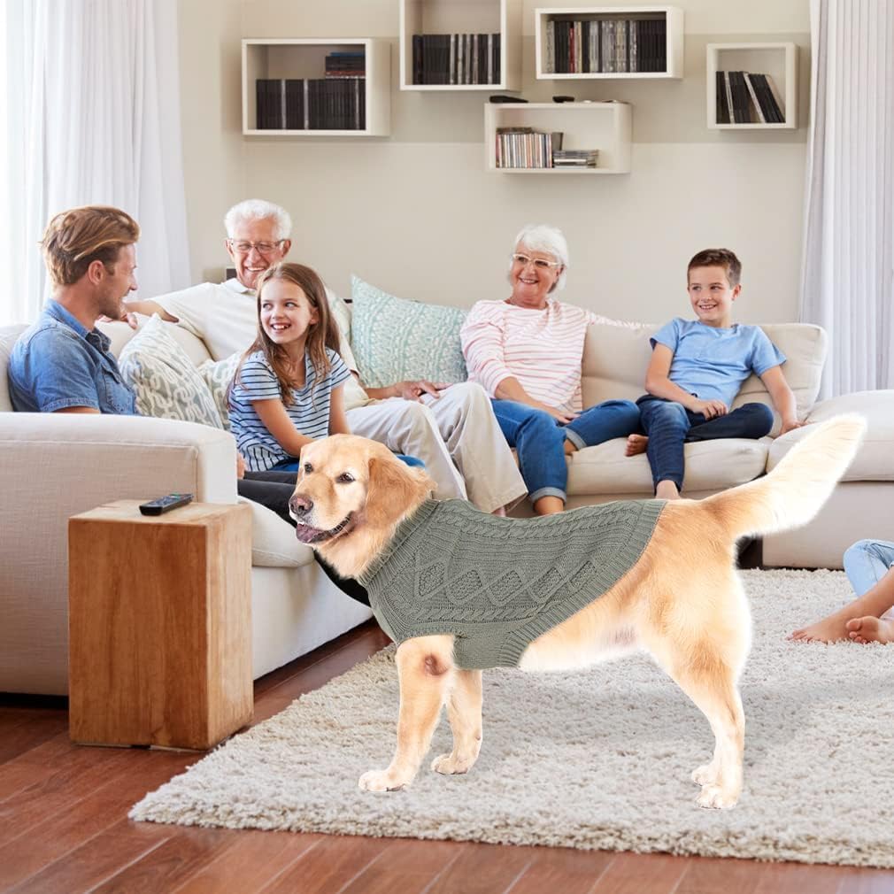 BINGPET Thermal Knitted Dog Sweater size-chart guide demonstrates chest girth and back length fit.