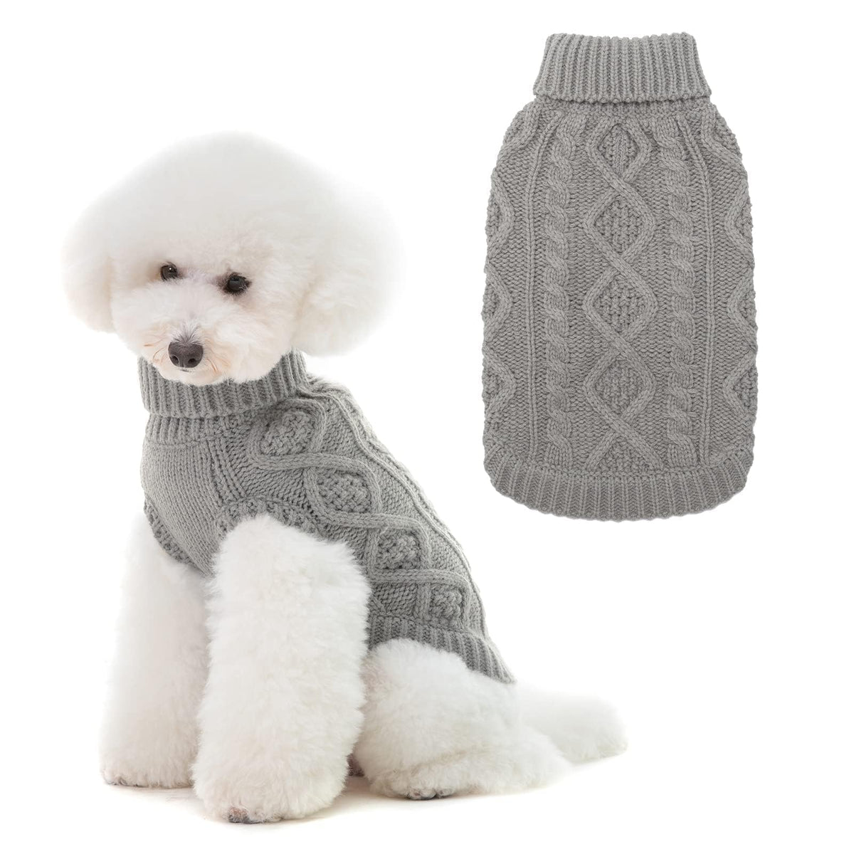 BINGPET thermal knitted dog sweater with turtleneck keeps pets warm on cold walks.