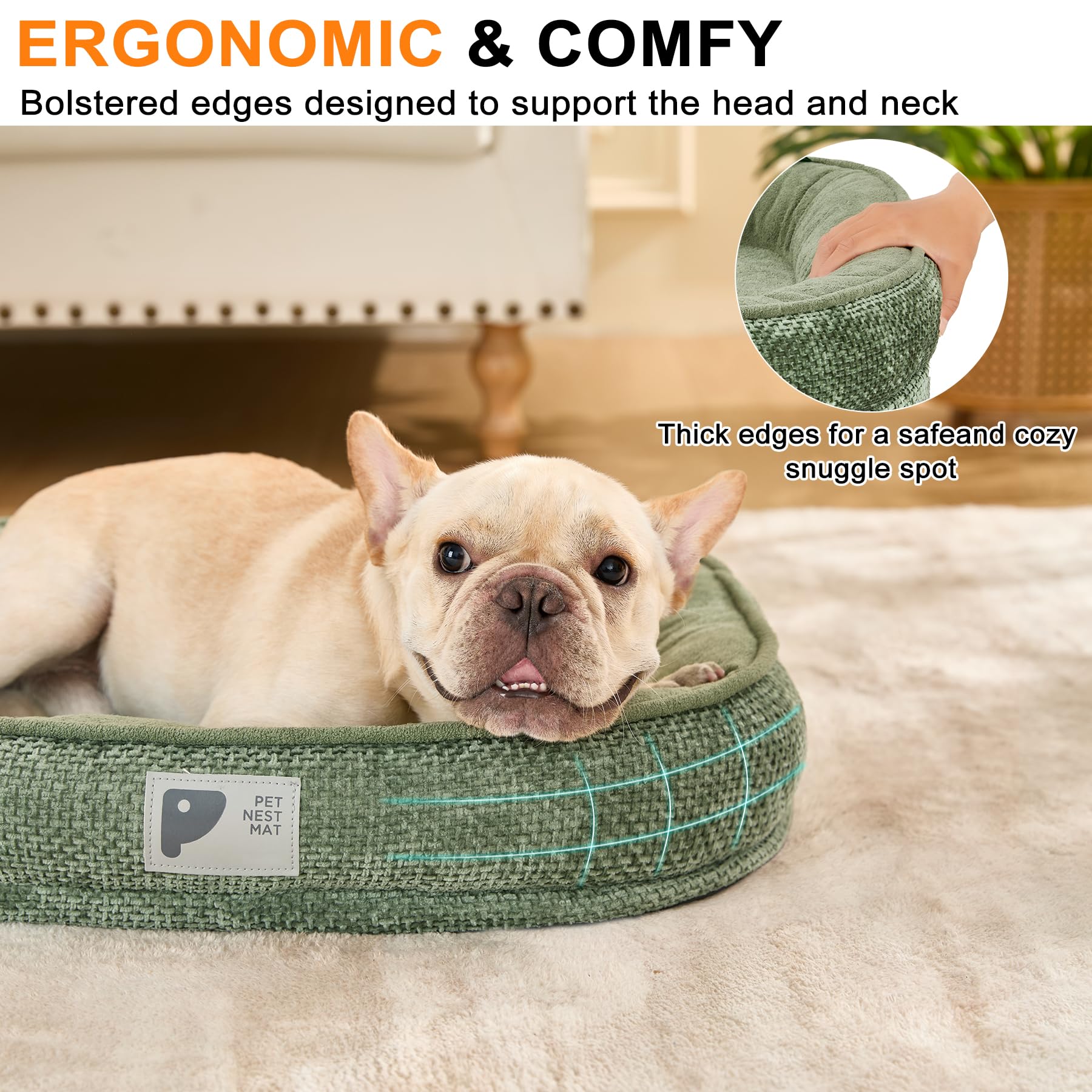Bininl bed with non-slip bottom in green XS for stable placement