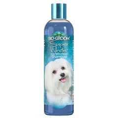 Bio-groom champú blanqueador en botella para brillo de pelaje claro.