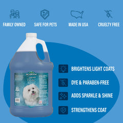 Bio-groom champú blanqueador realza pelaje claro con brillo natural.