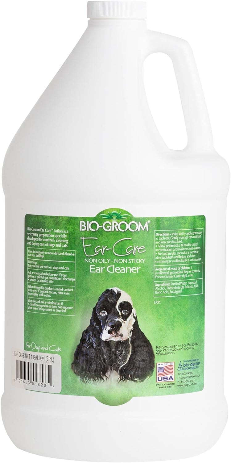 Bio-groom ear-cleaner-drops-bottle shows gentle, pet-safe formula for dogs and cats.