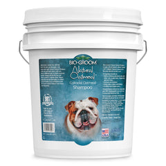 Bio-Groom Oatmeal Dog Shampoo bottle closeup for gentle cleansing on sensitive skin.