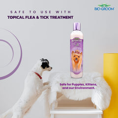 Bio-Groom Silk Creme Rinse coat close-up shows a smooth, easy-brush finish.