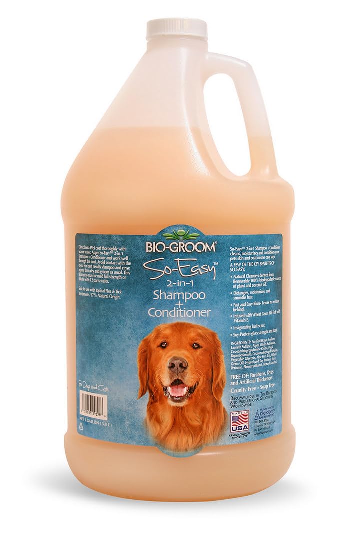 Bio-Groom So Easy 2in1 shampoo bottle highlighting gentle cleansing and tropical fruit scent.