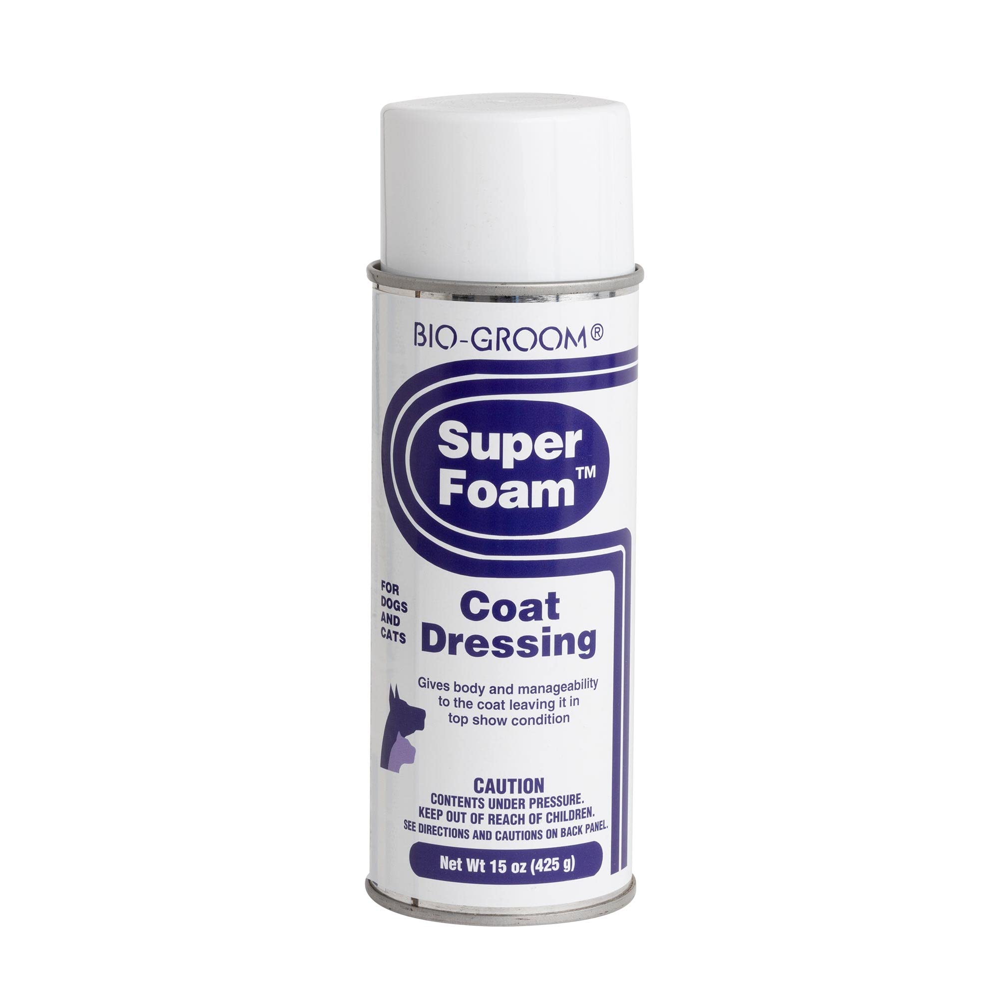 Bio-Groom Super Foam Coat Dressing bottle shown for detangling and conditioning without heaviness
