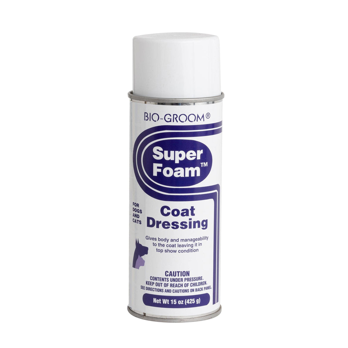 Bio-Groom Super Foam Coat Dressing bottle shown for detangling and conditioning without heaviness