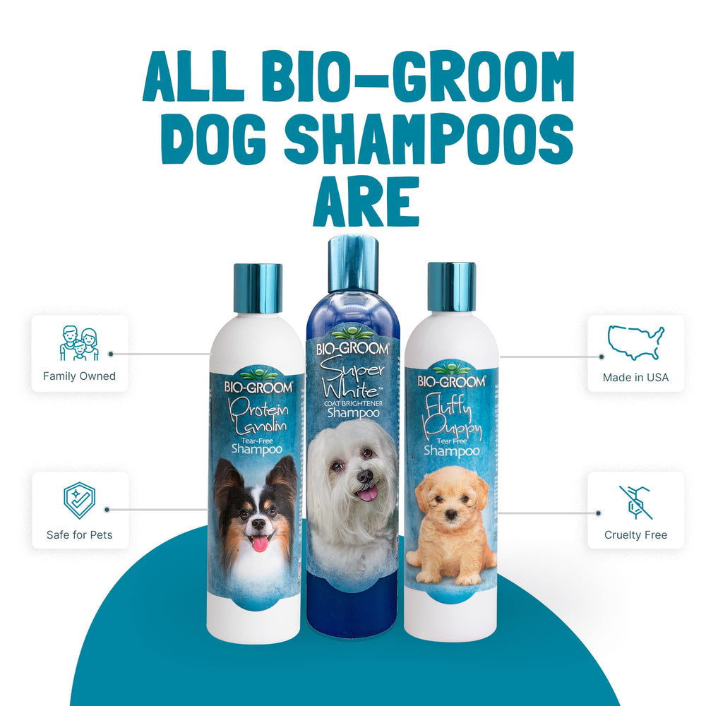 Bio-Groom Super White Shampoo close-up showing brighter white coat