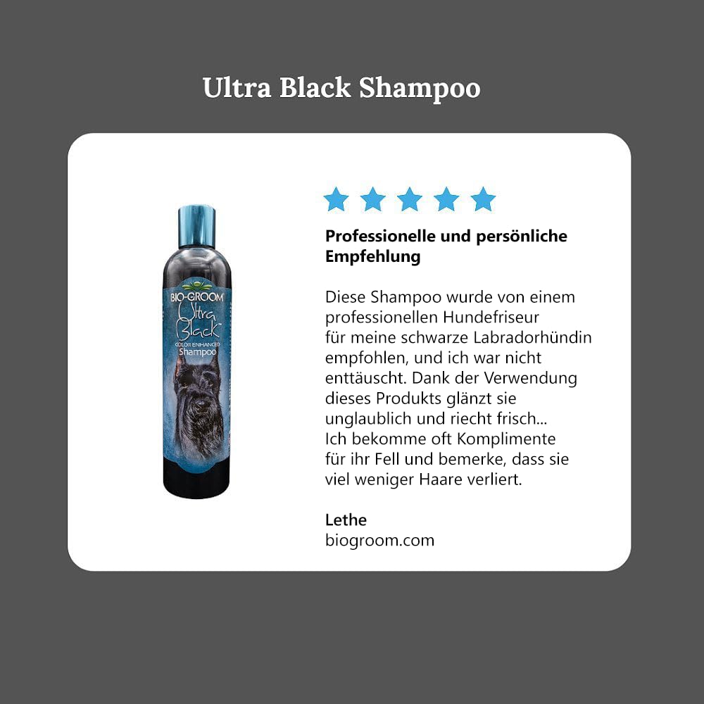 Bio-Groom Ultra-Black Dog Shampoo lather image highlights gentle cleansing and coat brightness.