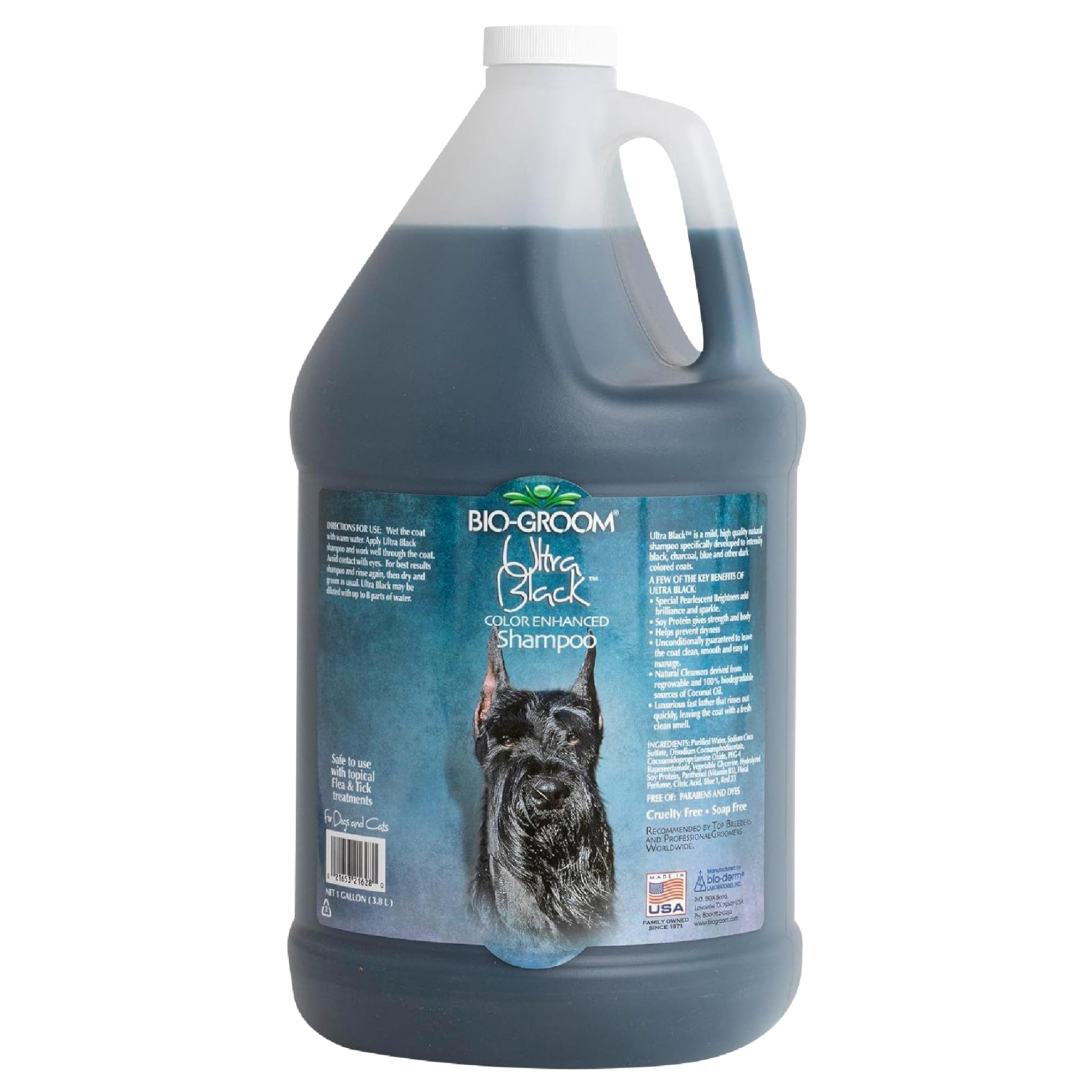 Bio-Groom Ultra-Black Shampoo bottle showing color-enhancing coat care for dogs