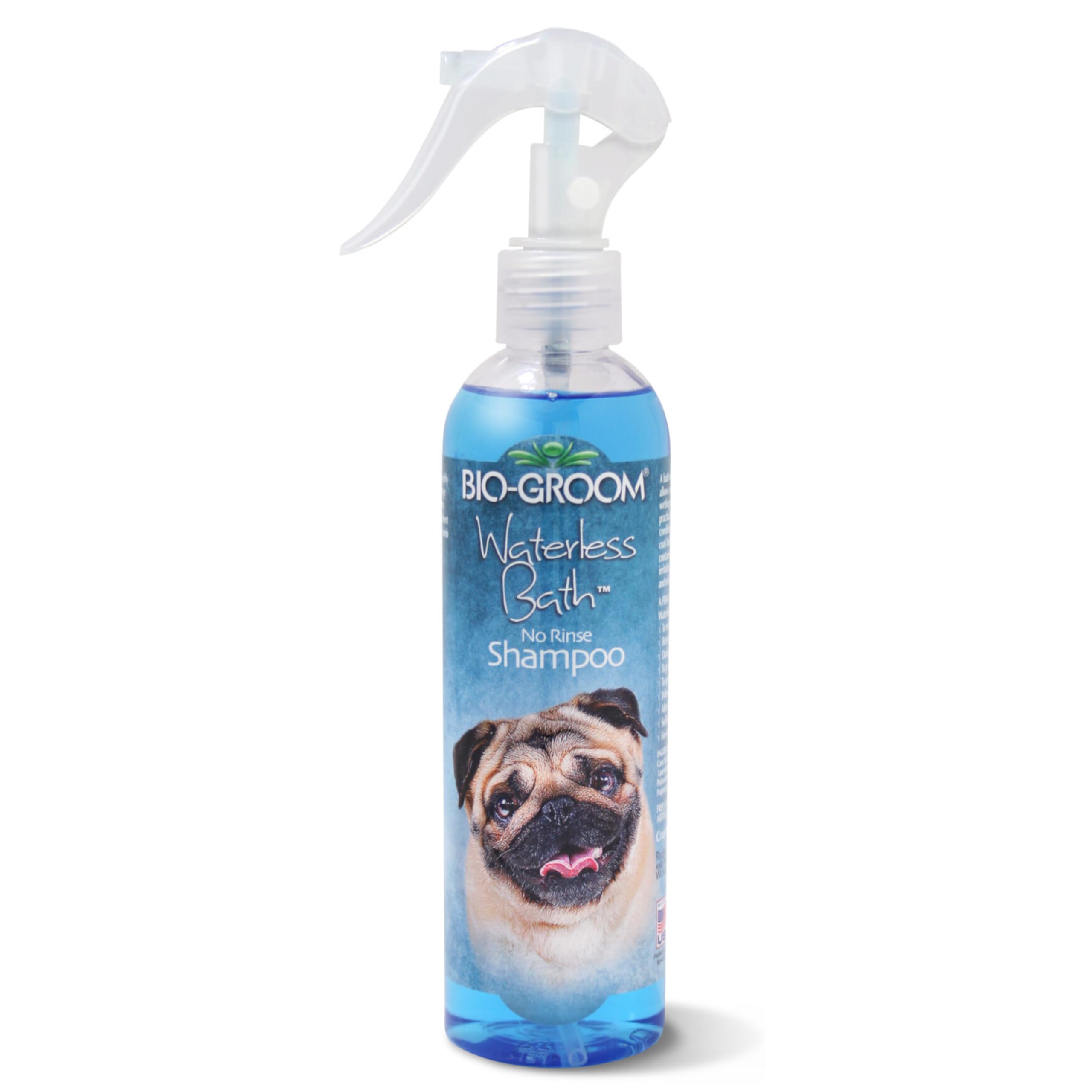 Bio-Groom Waterless Dog Shampoo bottle close-up for quick no-rinse baths.