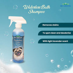 Bio-Groom Waterless Dog Shampoo spot-cleaning scene deodorizes between baths.