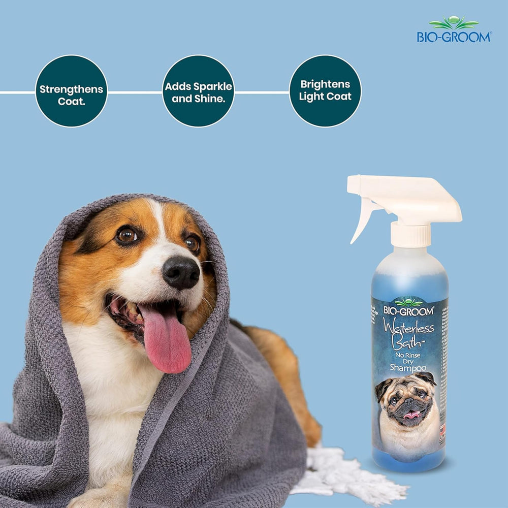 Bio-Groom Waterless Dog Shampoo spray-action demonstrates easy application.
