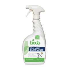 Bioda commercial-strength enzyme stain odor eliminator on a 32oz sprayer tackling pet messes