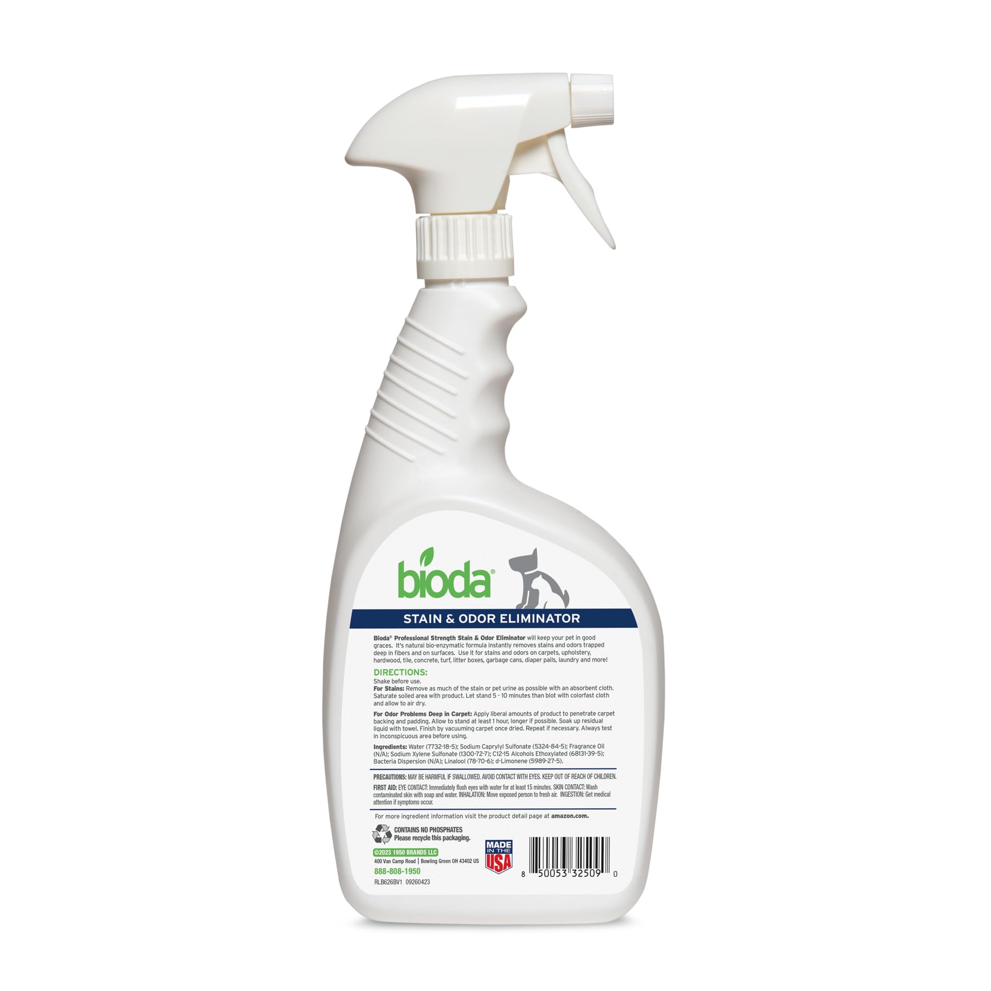 Bioda USA-made pet urine remover for carpet spots and stains
