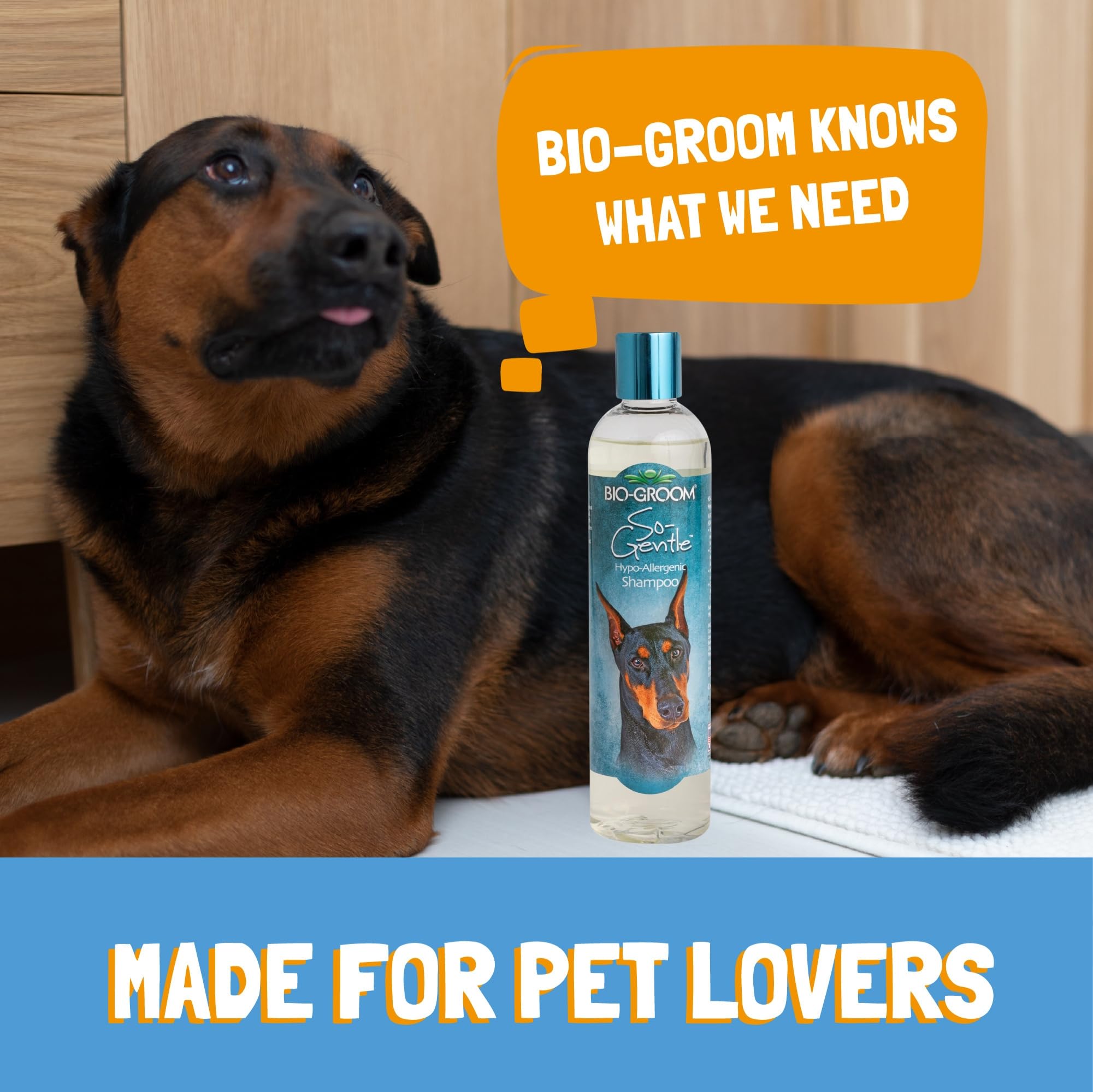 Bio-Groom natural-coconut-oil-ingredient panel highlights hypoallergenic care for sensitive skin.